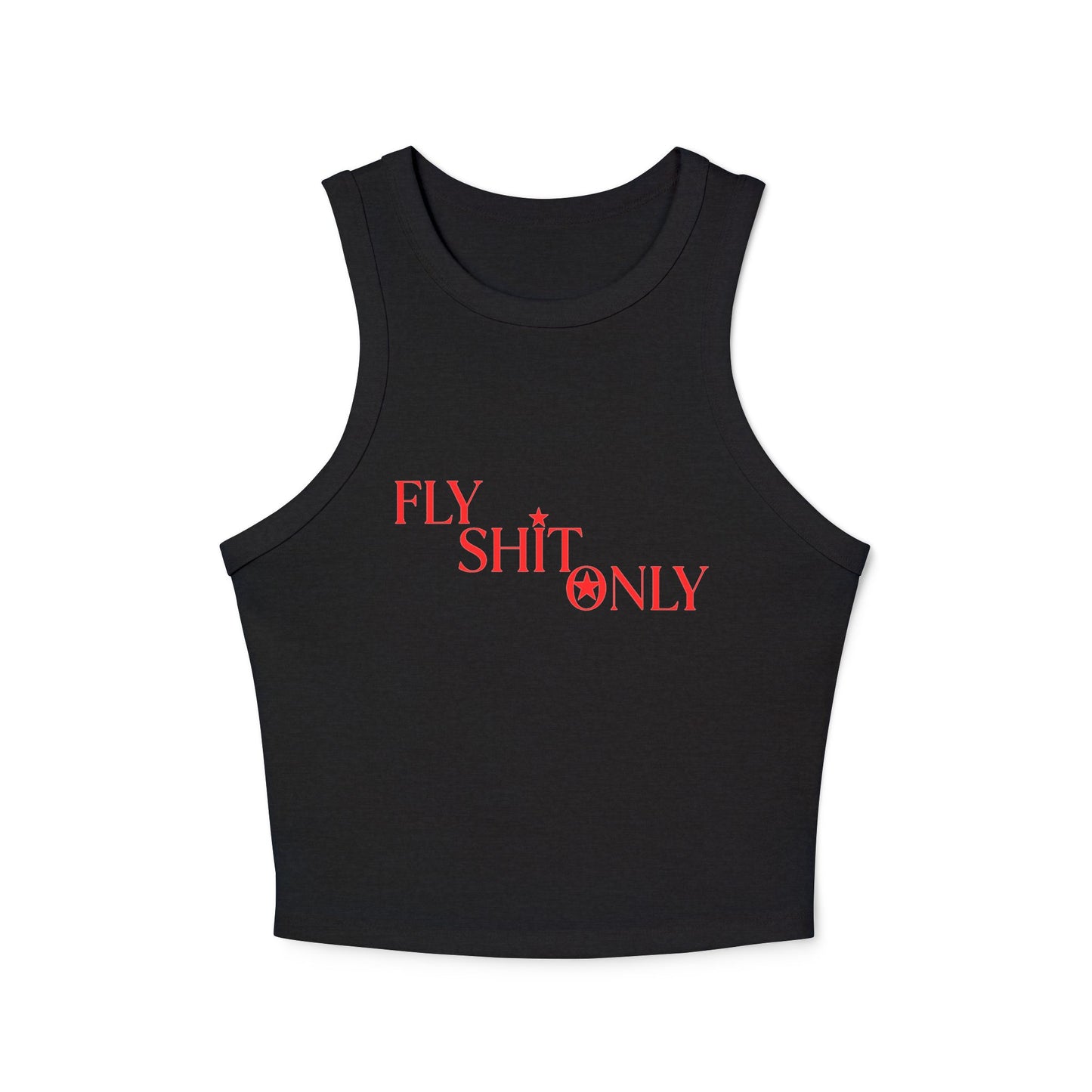 Chic Women's Ribbed Racer Tank with 'FLY SHIT ONLY' Design, Summer Top, Casual Wear, Trendy Tank, Gift for Her, Streetwear Style