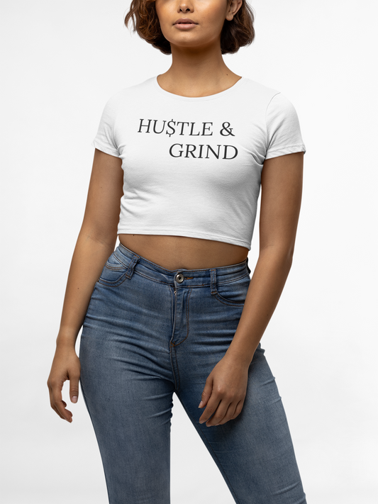 Hustle & Grind Women's Crop Tee, Motivational Crop Top, Casual Summer Shirt, Trendy Workout Apparel, Gift for Her, Stylish Fitness Tee