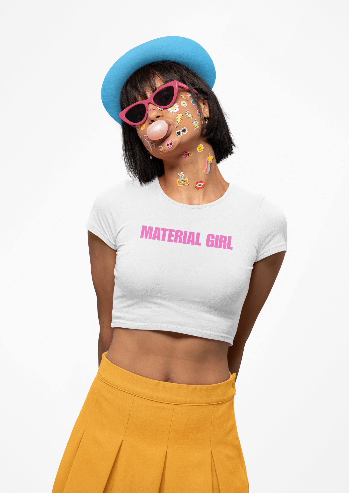 Trendsetting Women’s Crop Tee - Material Girl Graphic Top, Casual Chic Wear, Fashion Statement, Birthday Gift, Everyday Outfit