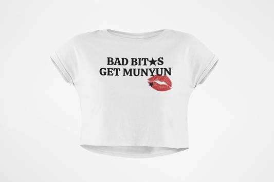 Bold Statement Crop Tee - 'BAD BITS GET MUNYUN', Trendy Women's Top, Casual Wear, Gift for Her, Summer Fashion