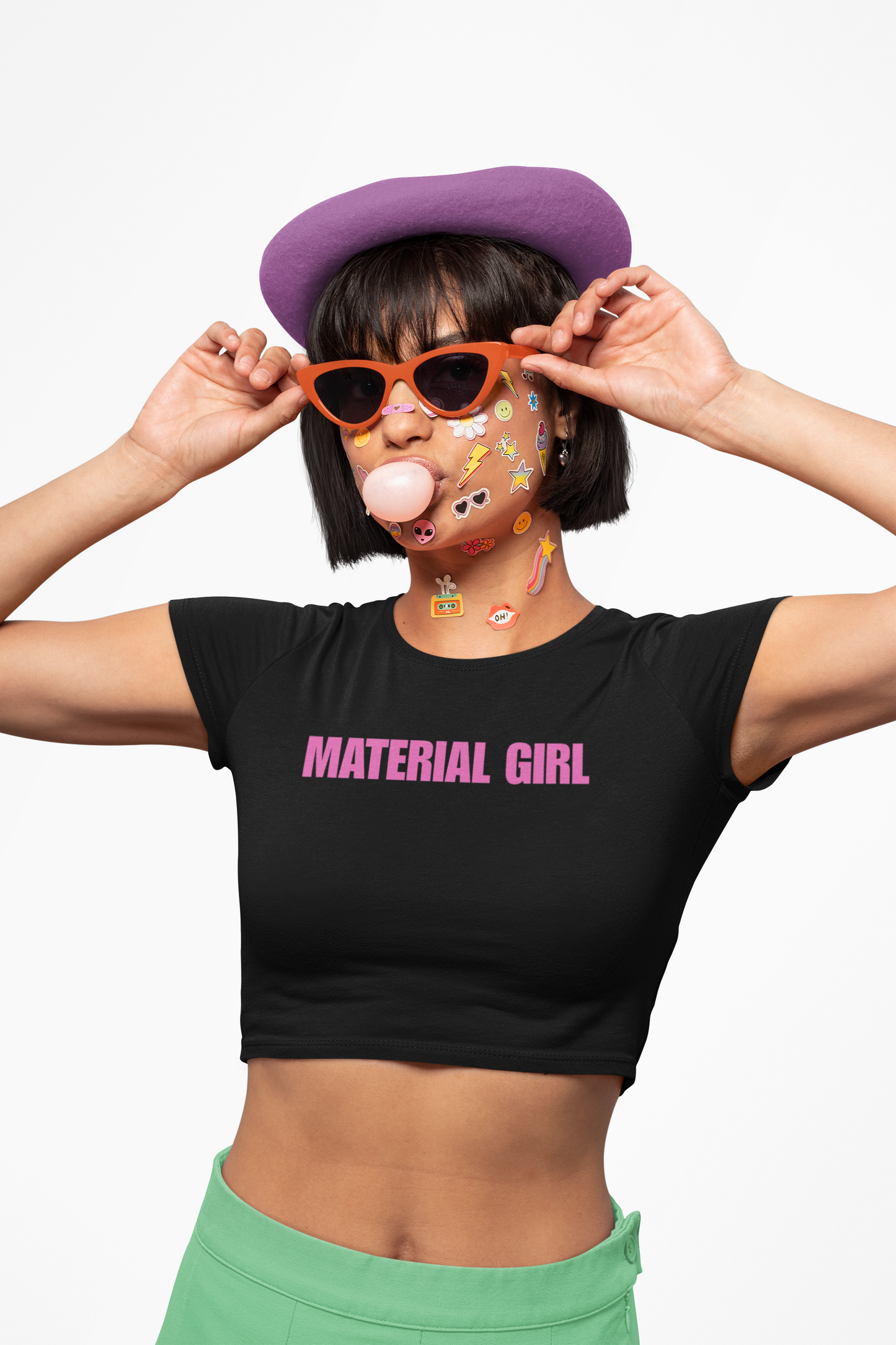 Trendsetting Women’s Crop Tee - Material Girl Graphic Top, Casual Chic Wear, Fashion Statement, Birthday Gift, Everyday Outfit